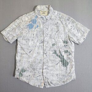 DKNY JEANS casual button down shirt men's size L white with "blueprint" pattern